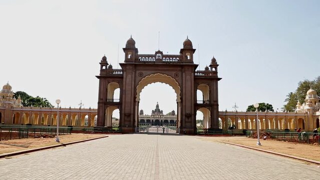 A wide view of empty Mysore Palace or Amba Vilas Palace at mysore