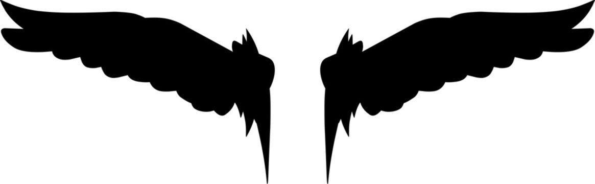 Black wing shape. Black wing badge. Wing element. Black wing illustration