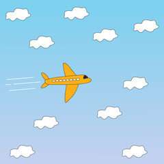 Flat illustration of a cute plane or airplane flying in the sky 