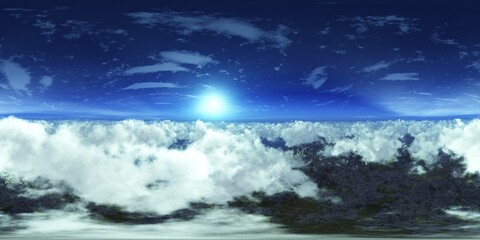 Panorama of clouds, HDRI, environment map , Round panorama, spherical panorama, equidistant projection, panorama 360, planet earth view from orbit, 3D rendering
