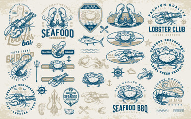 Sea food set logotypes colorful