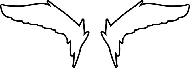 Black wing outline shape. Outline Black wing badge. Wing element. Outline wing illustration