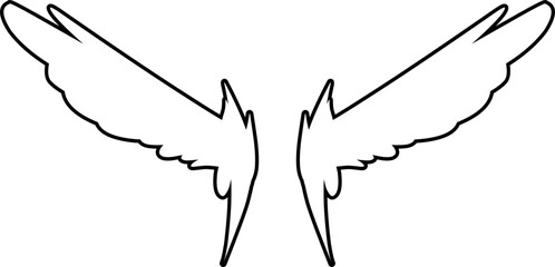 Black wing outline shape. Outline Black wing badge. Wing element. Outline wing illustration