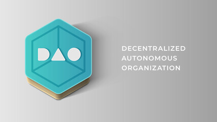Vector logo DAO. Decentralized Autonomous Organisation, smart contract, cryptocurrency, blockchain technology. Isolated template of volumetric polygon, hexagon for icon, background, wallpaper