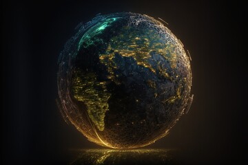 Obraz na płótnie Canvas Digital dystopian globe, future, viewed from space, in the solar system, in the stars, view of the earth, our planet, ai, cyber, eco, climate, war created with generative ai technology