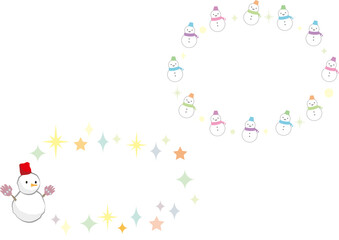 雪だるまと雪の結晶フレーム