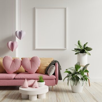 Mockup frame in the valentine's room with have sofa and home decor for valentine's day.