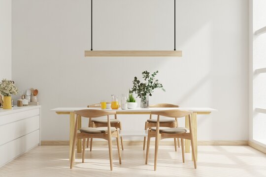 Dining room interior design with beige empty wall.