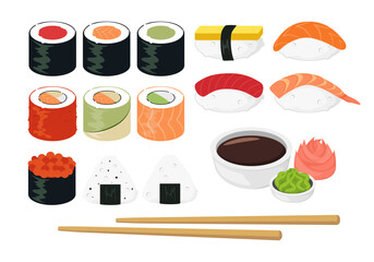 Set of colorful sushi rolls isolated on white © Julia Bilevych