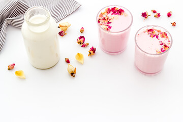 Red velvet matcha latte tea or coffee. Cold healthy drink