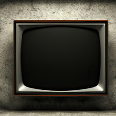 Old fashioned retro tv or monitor in brown, grey and beige mounted on wall with copy space generative ai illustration