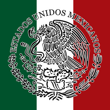 Mexico, official national seal on the mexican flag, vector illustration