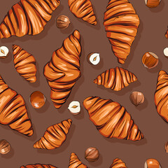 seamless vector pattern with croissants. Sweets, snacks, cafe