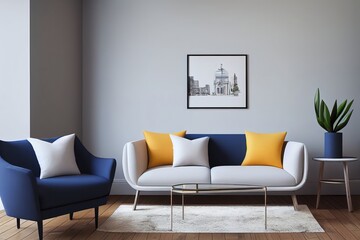 Modern living room with A Photoframe. Genrative AI