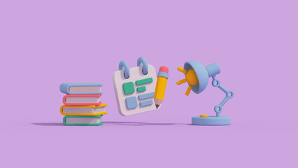 Cute to do list and pencil minimal cartoony 3D render illustration