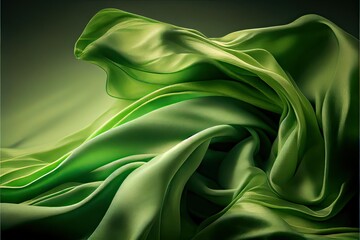 Silk luxury smooth billowing, green fabric (ai generated)