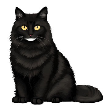 black cat drawn digital painting watercolor illustration