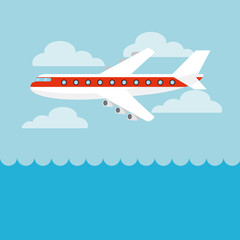 Сargo airplane flying over the ocean. export and import concept. colorful design. vector illustration
