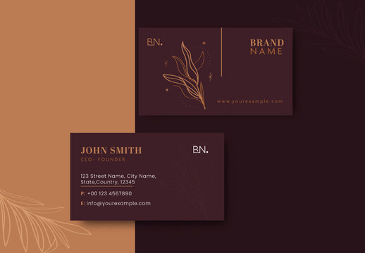Minimal Business Card with Golden Floral Design