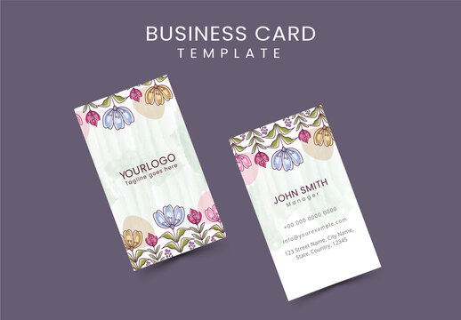 Colourful Floral Vertical Business Card Layout