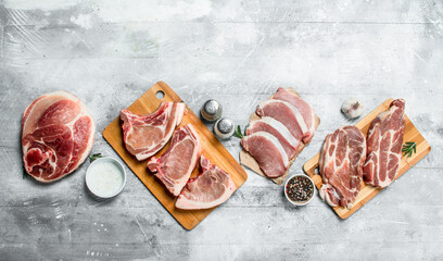 variety of raw meat pork.