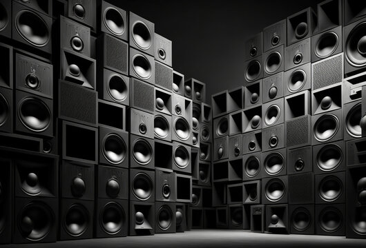 A large stack of music audio speakers. Generative ai