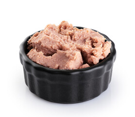 Meat pate in a bowl isolated on white background. With clipping path.
