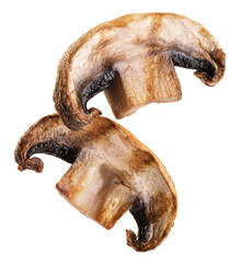 Grilled champignons slices isolated on white background. With clipping path.