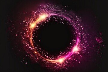 circular light frame surrounded by sparkling stars and light spots pink red yellow