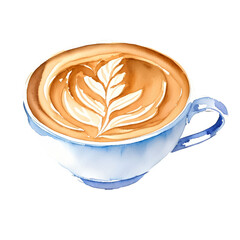 latte art hand drawn with watercolor painting style illustration