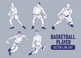 Plakat Set of Basketball Players Premium Vector