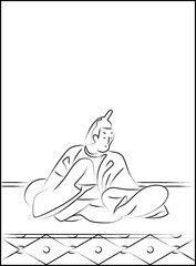 筆書きの百人一首　河原左大臣