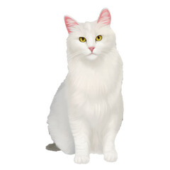 white cat drawn digital painting watercolor illustration