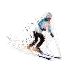 Skier, low poly vector illustration. Downhill skiing, geometric vector drawing, side view