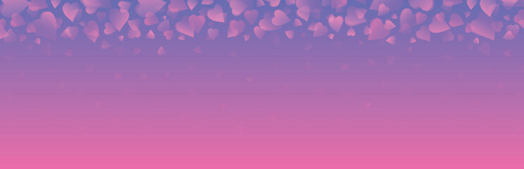 Banner with pink valentines hearts. Valentines greeting background. Horizontal holiday background, headers, posters, cards, website. Vector illustration