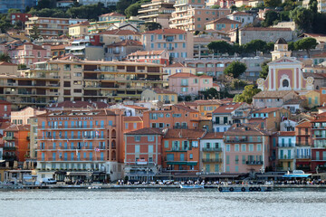 Villefranche-sur-mer, France - 26.11.2022: View of Villefranche-sur-mer on a sunny autumn day