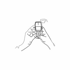 continuous line drawing of hand holding communication device