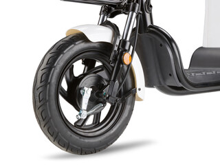 electric scooter front wheel. scooter details on white background for catalog