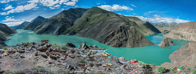 Hydroelectric  Yamdrok-tso lake at Sim or Simu La pass, along Southern Friendship Highway, Tibet.