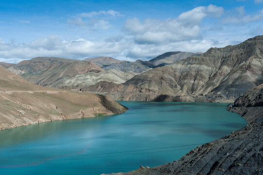 Hydroelectric  Yamdrok-tso lake at Sim or Simu La pass, along Southern Friendship Highway, Tibet.