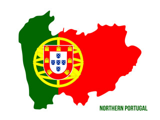 Northern Portugal map with flag color. Map of Northern Portugal with flag. flag of Portugal vector illustration