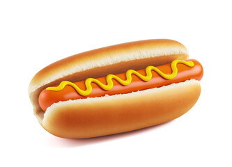 Hot dog with mustard isolated on a white background. AI generation.