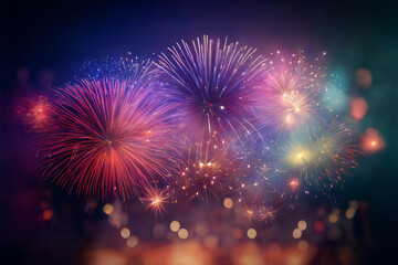 Fototapeta na wymiar blurred colorful fireworks on the night sky background.
