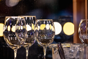 wine glasses in a bar row