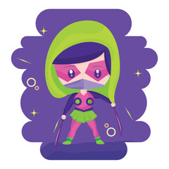 Isolated cute female superhero cartoon character Vector