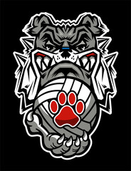 stylized bulldog mascot holding volleyball for school, college or league sports