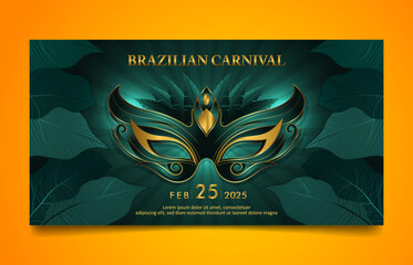 Elegant Green Brazilian Carnival social media cover, horizontal banner template design