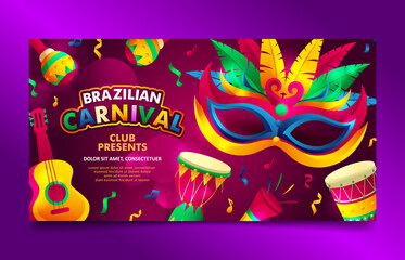 Red Carnival Brazilian Festival horizontal banner, social media cover template design
