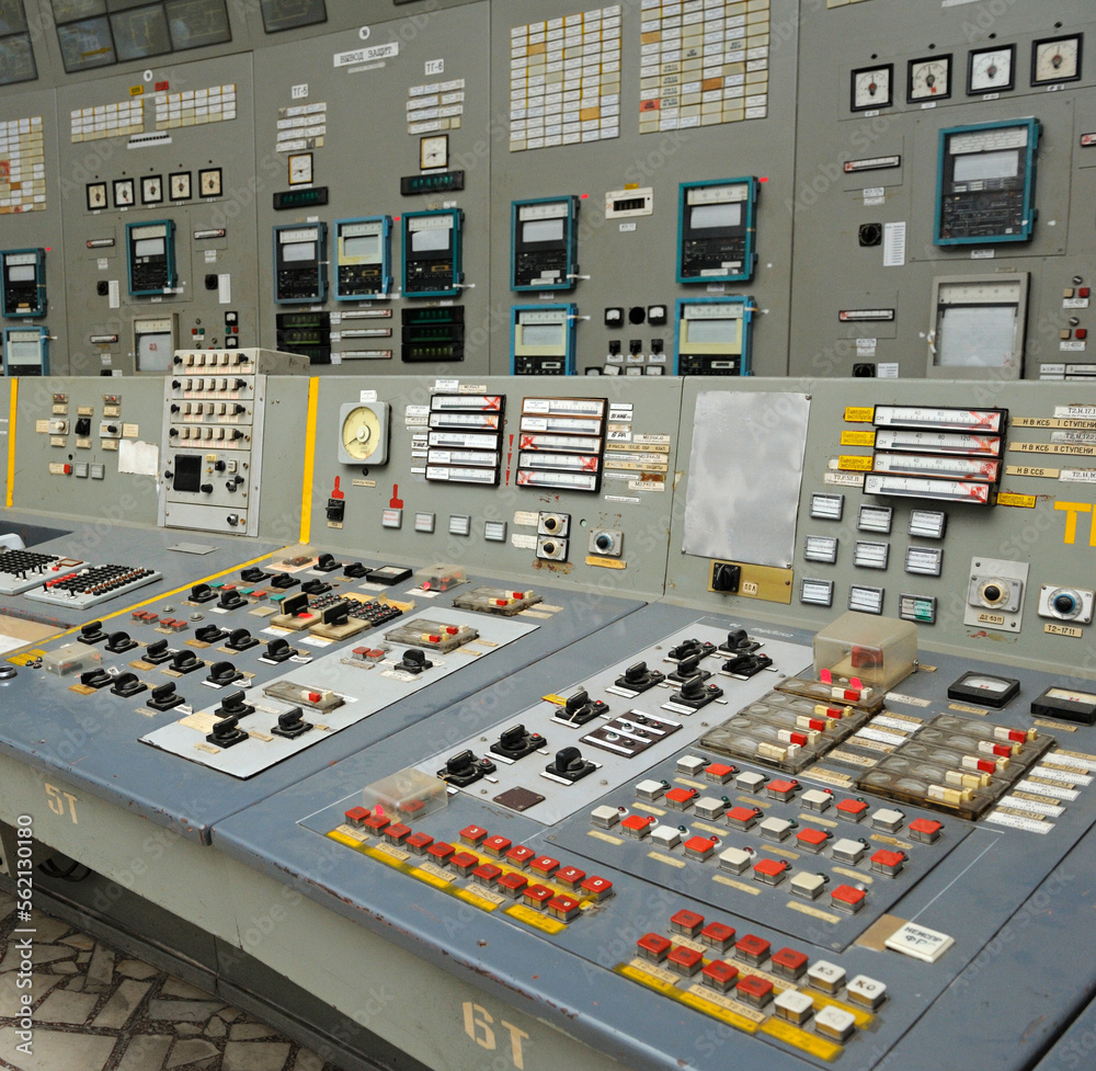 Wall mural main control board in a control operations room of the reactor of the chernobyl nuclear power plant