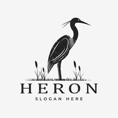 Heron bird Stork silhouette design logo, design template